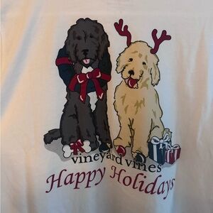 Vineyard Vines Happy Holidays furry friends dogs long sleeve pocket tee